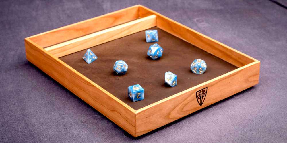rogueDIV Folding PU Leather Dice Rolling Tray Dice Holder Game Box for D&D,RPG,Table Games or Desktop Phone Key Storage Big Arabic Number 6.2x6.2 in